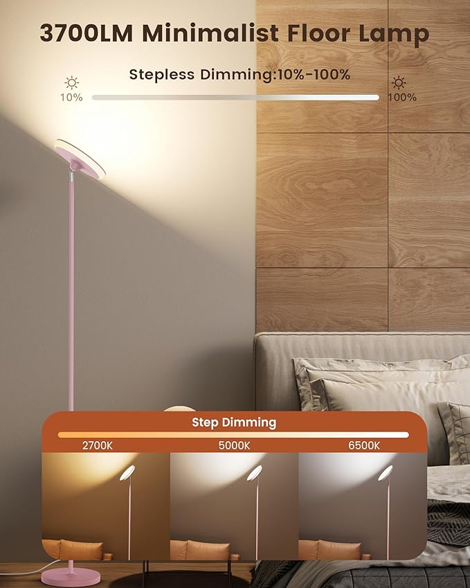 42W Pink Floor Lamp, 3700LM Super Bright Standing Lamp with RGB Side Light, Timer/Memory Function, 2700K-6500K Dimmable LED Lighting for Living Room, Tall Light with Remote & Touch Control