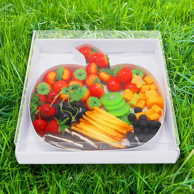 WENPACK 12.5" Cardboard Moon Shaped Papier Mache Cupcake Ramanda EID Candy Fillable Sweets Grazing Box with Clear Lid (White,Moon)