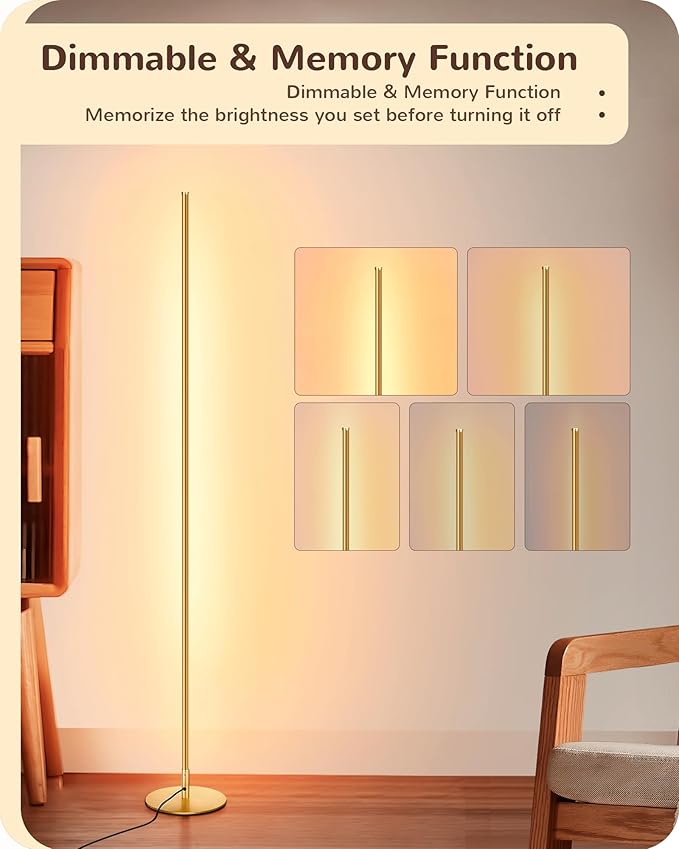 EDISHINE Floor Lamp, Remote Control & Foot Switch Floor Lamps for Living Room, 10%-100% Dimmable Standing Lamp with 7 Color Temperature, 57.5" Tall Corner Floor Lamp for Bedroom, Office, Gold