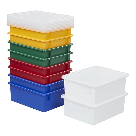 ECR4Kids Letter Size Deep Tray with Lid, Storage Bin, Assorted, 10-Piece