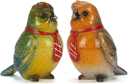 VVGIFTS Decorative Robin Bird Figurines, Set of 2 Resin Sculptures, Two Colors and with Red Scarves for Home and Office Decor