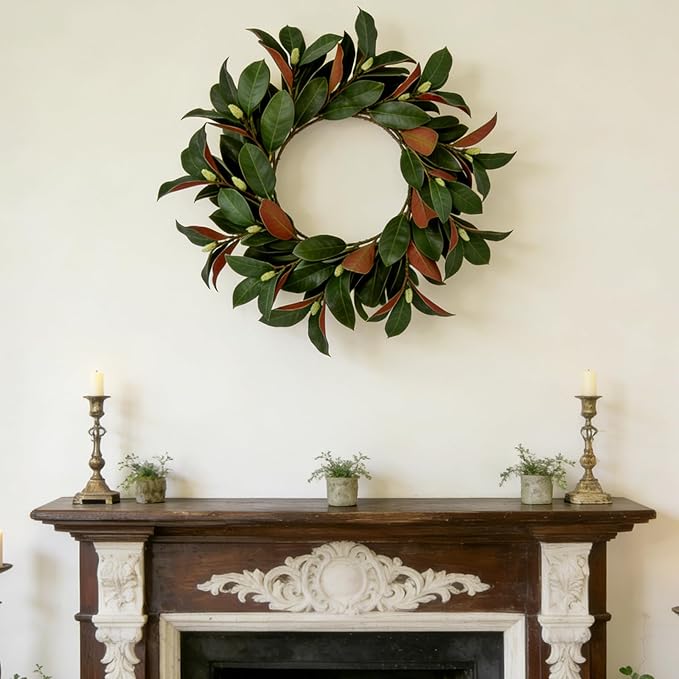 4PCS 29.5 Inch Magnolia Artificial Leaves Branches 3D Real Touch 64 Leaves Bulk Faux Magnolia Stems for Indoor Outdoor Vase Filling Home Wedding Floral Arrangement Decoration