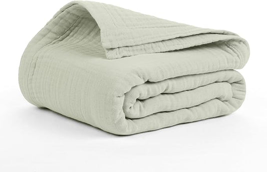 Salt Earth 100% Cotton Muslin Throw Blanket, 50"X70" 4 Layered Gauze Blanket Throw for Couch, Bed, Living Room, Home, Light Christmas Blankets and Throws for Christmas Gifts (Sea Foam)