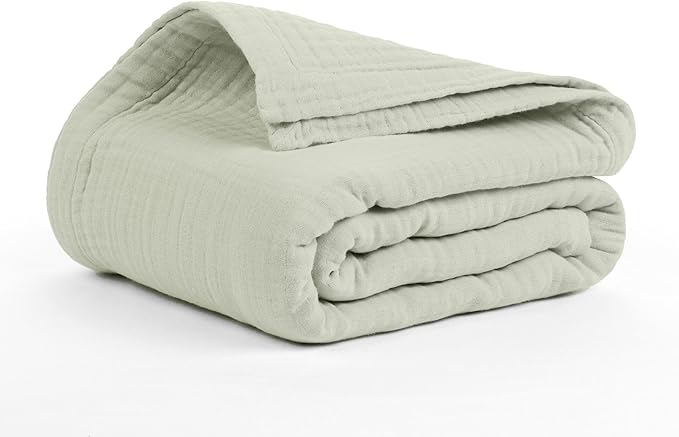 Salt Earth 100% Cotton Muslin Throw Blanket, 80"X90" Queen 4 Layered Gauze Blanket Throw for Couch, Bed, Living Room, Home, Light Christmas Blankets and Throws for Christmas Gifts (Sea Foam)