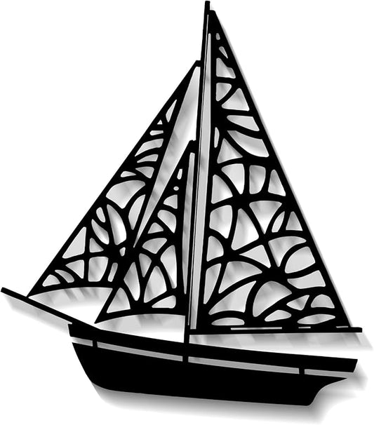 GlintHome Black Metal Sailboat Wall Art for Living Room - Abstract Modern Wall Sculpture Textured Artwork Minimalist Geometric wall Decor for Bedroom Bathroom Living Room Home