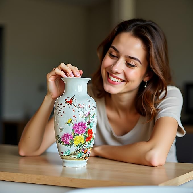 MTME Porcelain Figurines, Jingdezhen Decorative Flower vase, Blessings Sr. Home Decor, Wedding Gifts, Aesthetic Sculpture Home décor (Multicolor Peonies)