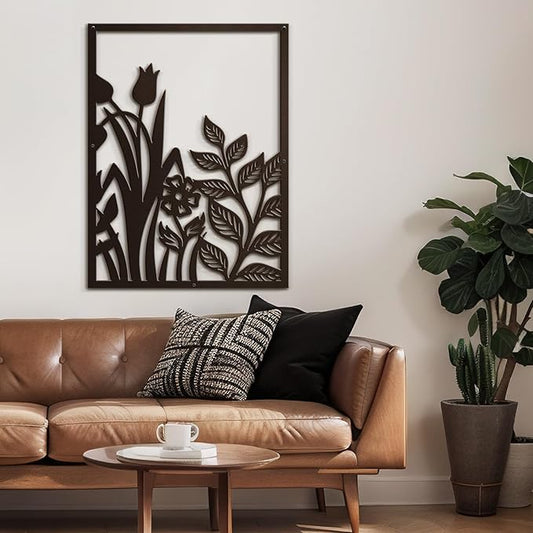 SIGNLEADER Metal Wall Art Decor Botanical Flower Plant Leaves Modern Abstract Wall Sculpture Hangings Home Decoration for Living Room, Bedroom, Bathroom, Kitchen, Outdoor - 18" Bronze