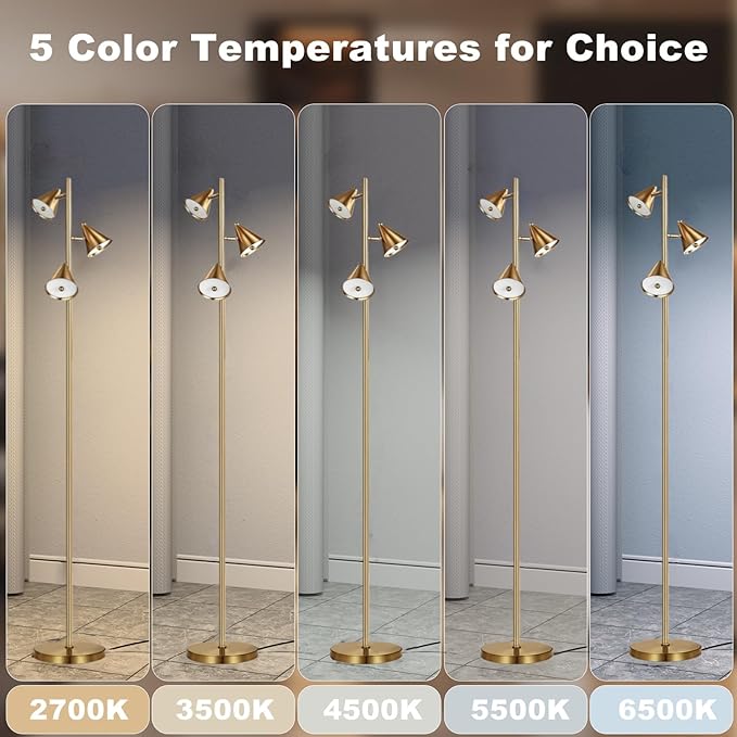 KimYan Tree Floor Lamp with Remote, Dimmable 3 Rotatable LED Lights, 5 Color Temperatures, 63" Modern Standing Lamp for Living Room, Bedroom, Office Reading Light (Bronze)