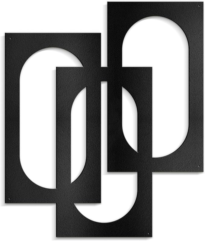 SIGNLEADER Metal Wall Decor Interlocking Abstract Geometric Minimalist Modern Luxury Wall Sculpture Hangings 3D Statue Home Decoration for Living Room, Bedroom, Bathroom, Kitchen, Fireplace, Office - 24" Black