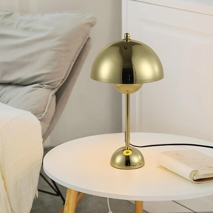 COSYLUX Modern Small Table Lamp for Bedroom, Cute Dome Shade Reflecting Light Reading Lamp for Living Room, Kid's Room, Study, Office, Beside Bedside Nightstand Desk Lamp(Gold)