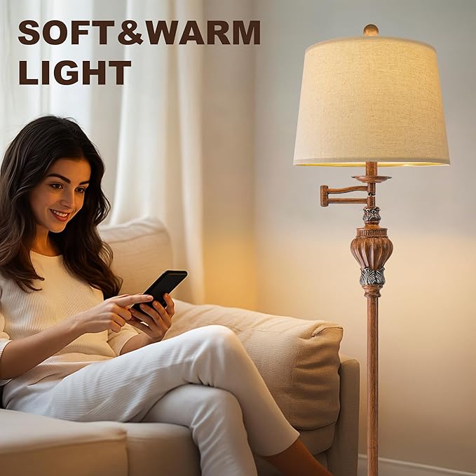 G-SAFAVA 61" Vintage Floor Lamp with 350° Adjustable Swing Arm, Standing Lamp for Bedroom Living Room Bedside Tall lamp Nightstand Retro Farmhouse Mid Century Lamp Light Home Décor Office Gifts