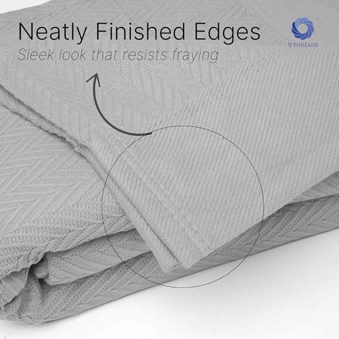 9Threads 100% Cotton Herringbone Blankets, 108"X90" King, Throw Blanket for Bed All Season Cotton Blanket, Cozy Blanket,Throws & Bed Blanket, Throw Blanket for Couch, Modern Home Decor -Scottish Grey