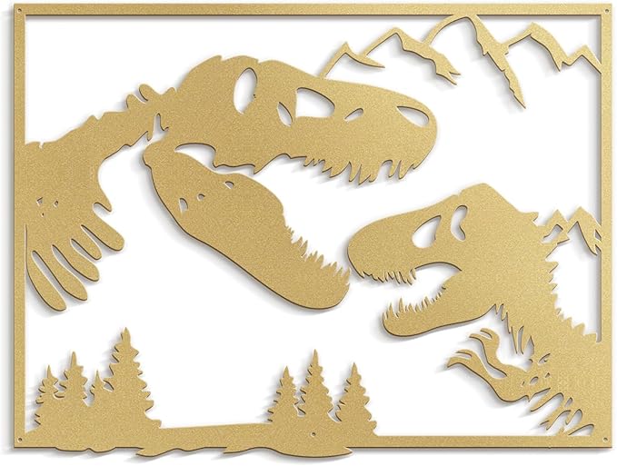 SIGNLEADER Metal Wall Art Decor Screaming Dinosaur Minimalist Modern Abstract Wall Sculpture Hangings Home Decoration for Living Room, Bedroom, Bathroom, Kitchen, Outdoor - 18" Gold