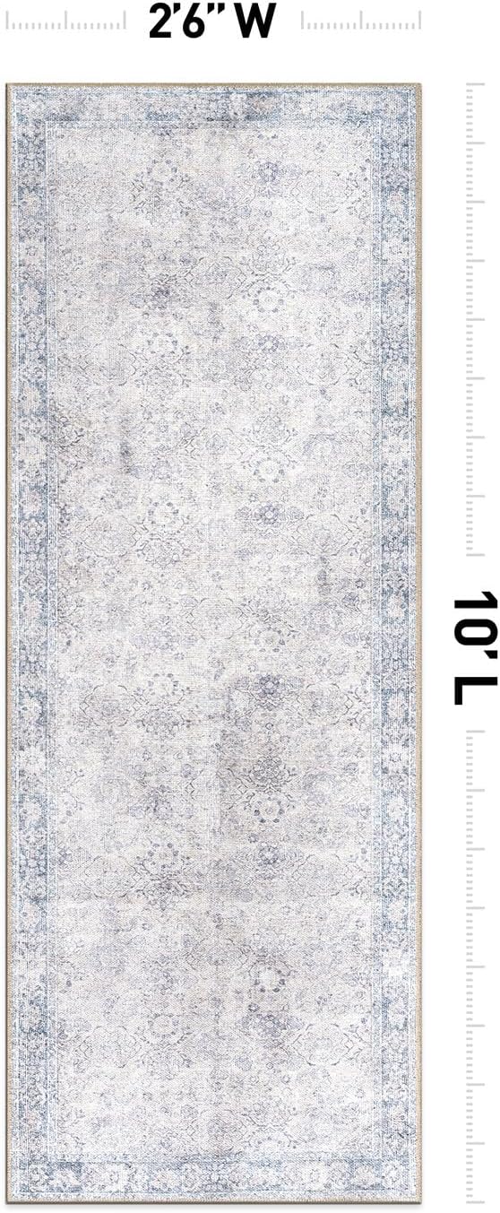 Rugshop Ocean/Blue Transitional Vintage Bordered Runner Rug — Machine Washable, 2'6"x10' for Hallway, Entryway and Kitchen