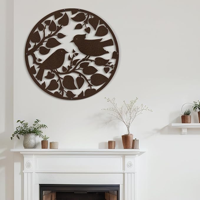 SIGNLEADER Metal Wall Art Decor Birds Tree Circular Frame Minimalist Modern Abstract Wall Sculpture Hangings Home Decoration for Living Room, Bedroom, Bathroom, Kitchen, Outdoor - 18" Bronze