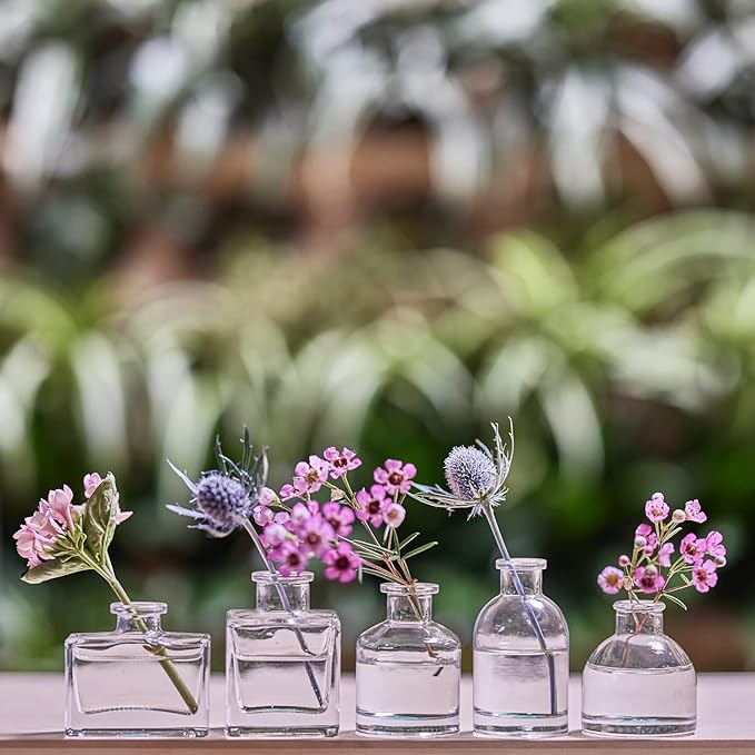 CHIVE ‘Loft’ Small Mini Flower Vases - Clear Glass Bud Vases, Set of 10 - Cute Vintage Rustic Centerpieces for Wedding, Events & Home - Premium Quality, Designed to Last