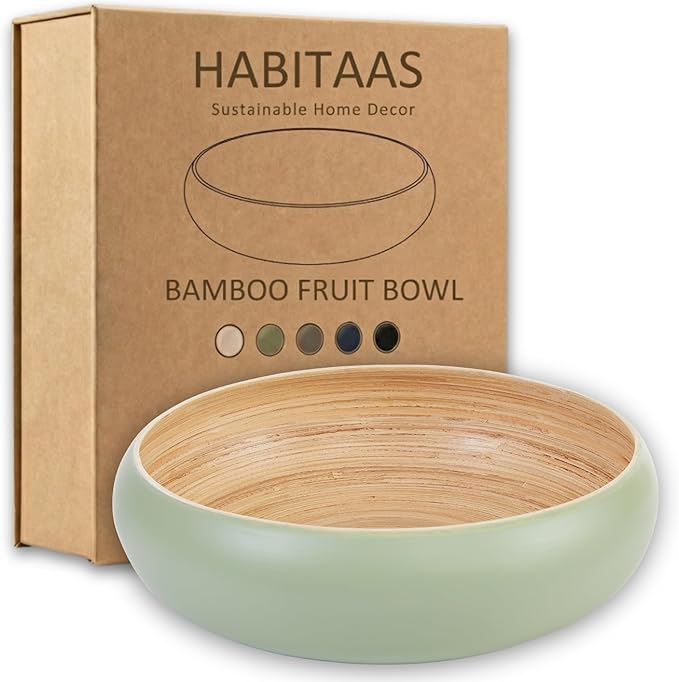 Fruit Bowl For Kitchen Counter, Decorative Bowl, Large Serving Bowl Or Fruit Basket For Kitchen Spun Bamboo (Sage)