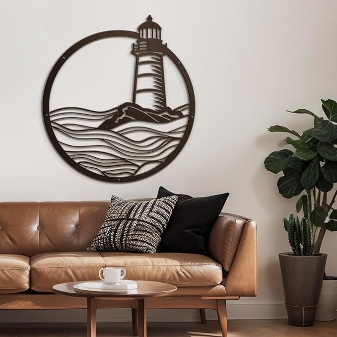 SIGNLEADER Metal Wall Art Decor Sea Lighthouse Minimalist Modern Abstract Wall Sculpture Hangings Home Decoration for Living Room, Bedroom, Bathroom, Kitchen, Outdoor - 18" Bronze