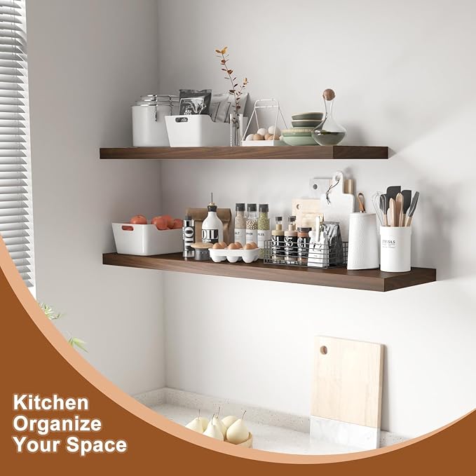 12 Inch Deep Floating Shelves for Wall 2 Pack Floating Shelfs Large Storage Space Wall Decor Display Shelf for Bathroom Living Room Bedroom Kitchen 23.8" W x 12" D x 1.2" H Walnut