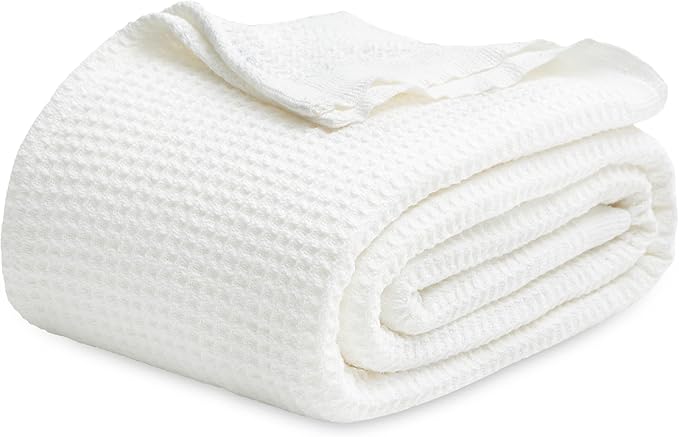 Bedsure Gentlesoft 100% Cotton Blanket King Size for Bed - Breathable and Soft for Spring Summer, Thick Cozy Waffle Weave Blanket Gifts for Women, White, 104x90 inches