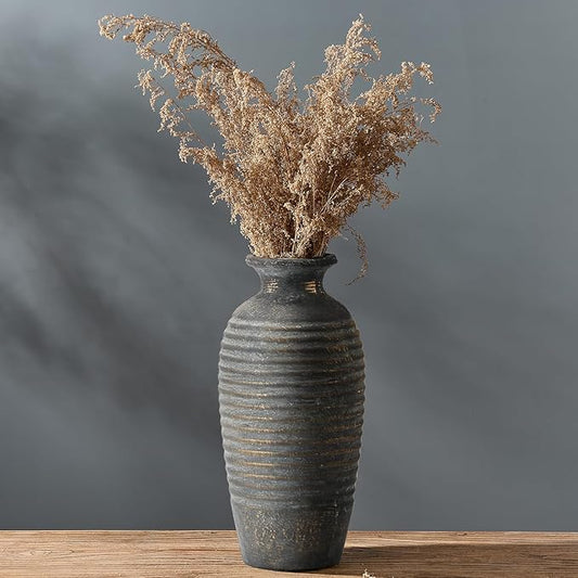Emotionally Grounded Vase, Vaseking Large Ceramic Rustic Vase, 14.4 inch Minimalist Threaded Decorative Farmhouse Tall Vases for Home Decor, Living Room, Enterway, Table Decoration, Bronze