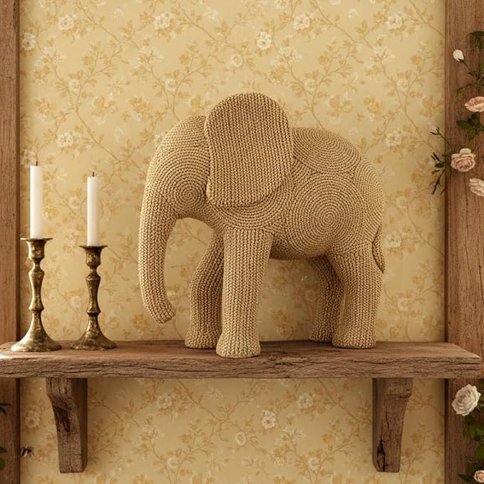 9-inch Beige Resin Elephant Statue - Small Home Decor Sculpture for Shelf, Dresser & Table Centerpiece, Classic Elephant Figurine for Living Room & Bedroom