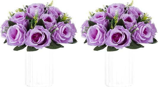 NUPTIO Artificial Flower Centrepieces for Tables - 2 Pcs Lilac Fake Flowers Roses Balls 9.5in Diameter - Silk Faux Rose Arrangement for Wedding Party Centerpiece Table Decor