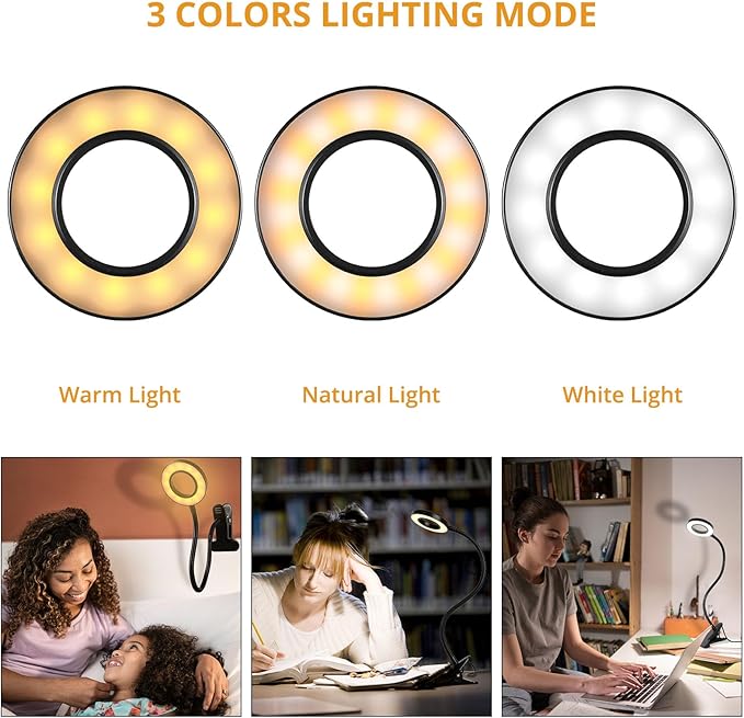 Desk Clip on Lamp for Reading Home Office, 10 Dimmable Brightness 3 Modes, Clamp Light for Bed Headboard