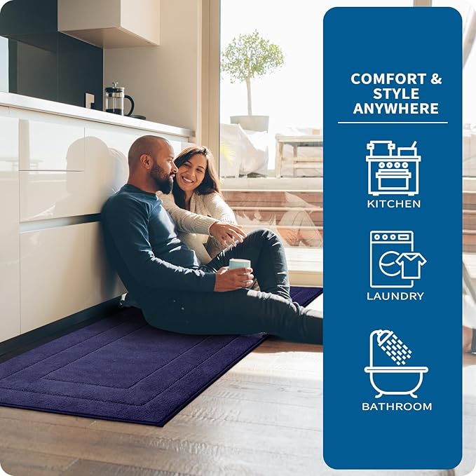 PURRUGS Machine Washable Kitchen Runner Rug 32" x 70", Non-Slip/Skid Hallway Runner Rug, Super Absorbent Soft Area Rug for Kitchen, Hallway & Laundry, Rolled Packaging, Midnight Blue