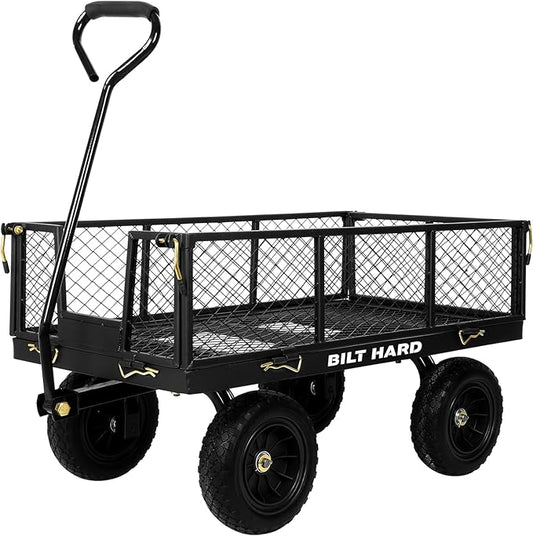 BILT HARD 400 lbs 10" Rubber Tires Steel Garden Cart with 180° Rotating Handle and Removable Sides, 4 Cu.Ft Capacity Utility Heavy Duty Garden Carts and Wagons