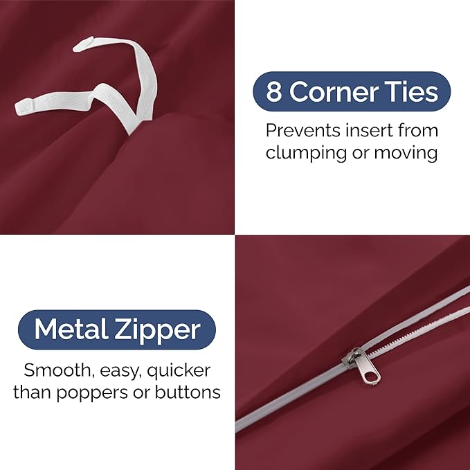 CGK Unlimited Duvet Cover King Size Set - Extra Soft King Size Duvet Cover 104 x 90 with 2 Pillow Shams - Hotel Quality, Fade Free w/Zipper Closures & Ties - Bedding and Bed Linens Set (Burgundy)