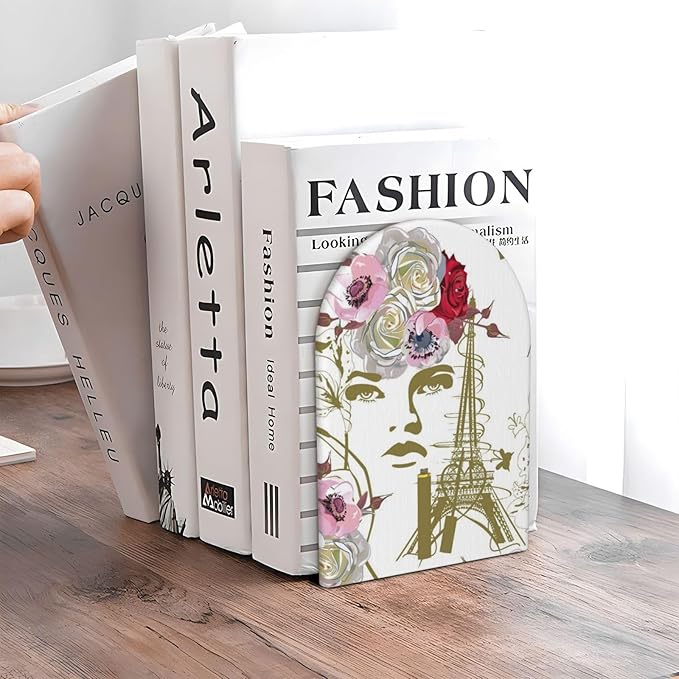 Paris Eiffel Tower Wood Bookends Stands Decorative Non-Slip Book Organizers for Home Office Desk Library School Study 1 Pair