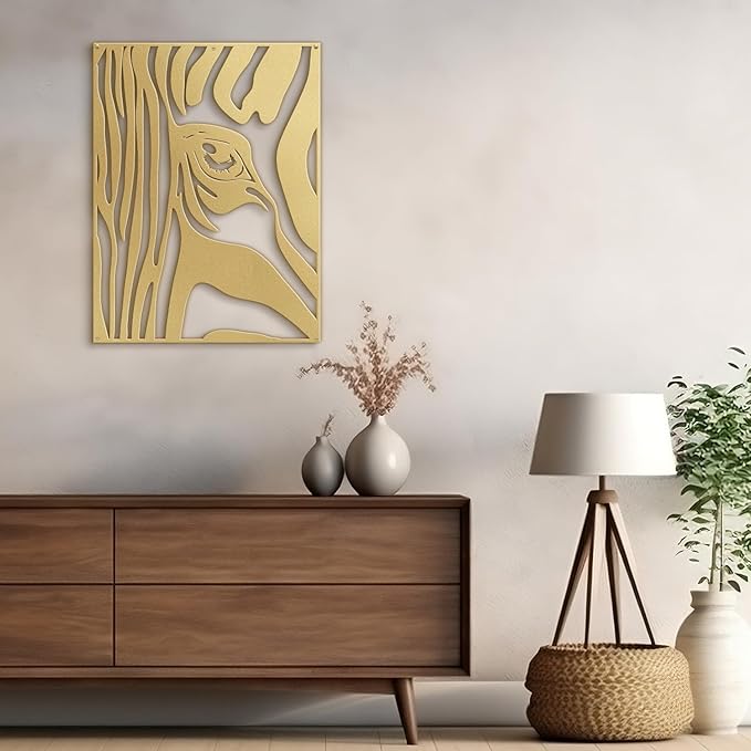 SIGNLEADER Metal Wall Art Decor Zebra with Tears in Eyes Minimalist Modern Abstract Wall Sculpture Hangings Home Decoration for Living Room, Bedroom, Bathroom, Kitchen, Outdoor - 18" Gold