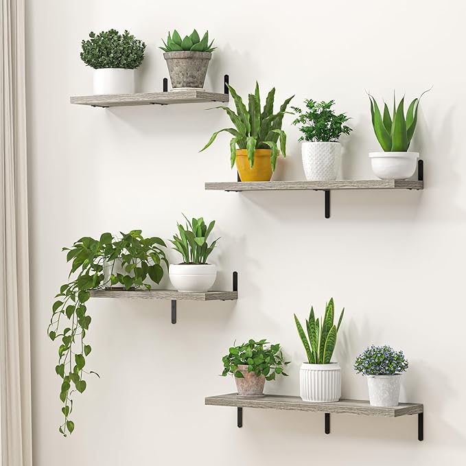 Marsmiles Extra Wide Floating Shelves for Wall, 16x8 Inch Natural Wood Grain Bookshelves, Heavy Duty Mounted Shelving for Bathroom, Kitchen, Living Room, Bedroom,Set of 2，Grey