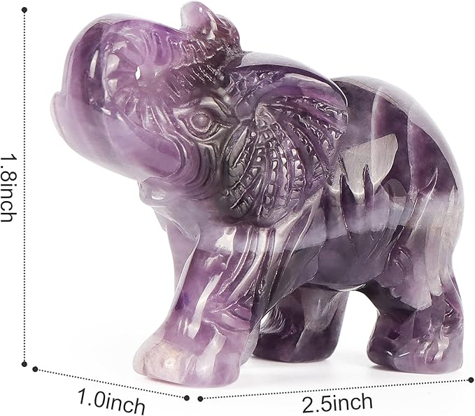 2.5 Inch Amethyst Crystal Elephant Statue Elephant Figurine Elephant Sculpture Gemstone Hand Carved Healing Craft Home Office Decor Gifts
