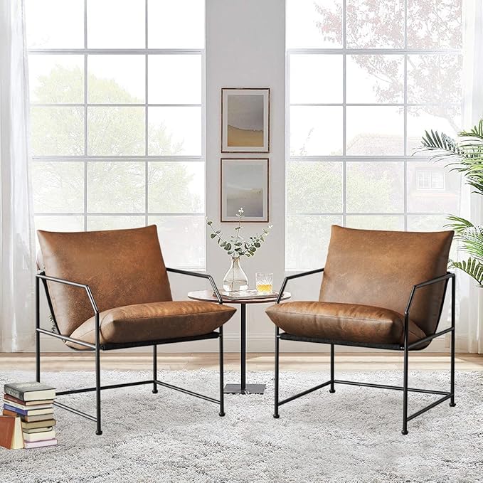 YEEFY Accent Chair Living Room Chairs Accent Chairs Set of 2 Comfy Reading Chair for Bedroom Upholstered Lounge Chair Mid Century Modern Arm Chair Side Sofa Cozy Chair Armchair (Brown, 2)