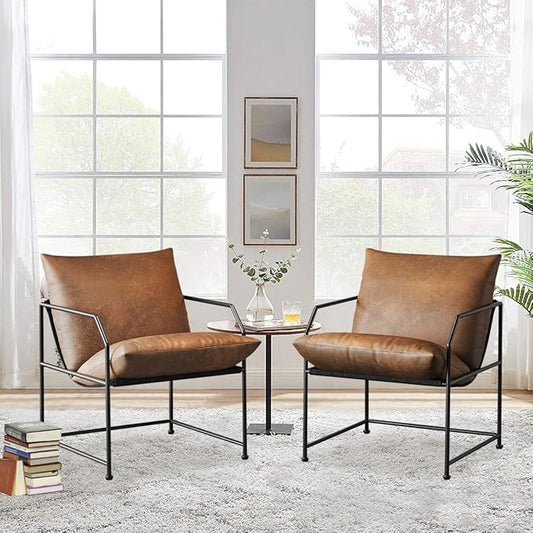 YEEFY Accent Chair Living Room Chairs Accent Chairs Set of 2 Comfy Reading Chair for Bedroom Upholstered Lounge Chair Mid Century Modern Arm Chair Side Sofa Cozy Chair Armchair (Brown, 2)
