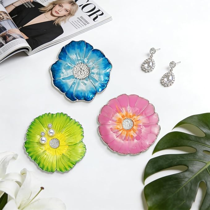 LARAINE Jewelry Dish Display Trinket Tray Flower Home Decorative Organizer Gift Necklace Earring Rings Holder Storage 3.15" (3 Piece Set)