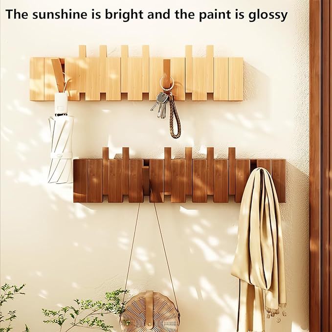 Wall Mounted Coat RackHooks Piano Key Hangers Natural Solid Wood Hanger Non-Woven Fabric Clothes Hangers for Closet, Kitchen, Bedroom, Bathroom, Entryway (Beech, 8 Hooks)