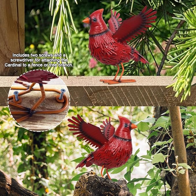 hogardeck Cardinal Garden Decor Outdoor Statues, Large Metal Red Bird Standing Yard Art, Lawn Sculptures Ornaments for Outside Patio Backyard, Holiday Sympathy Gifts for Grandma Mom
