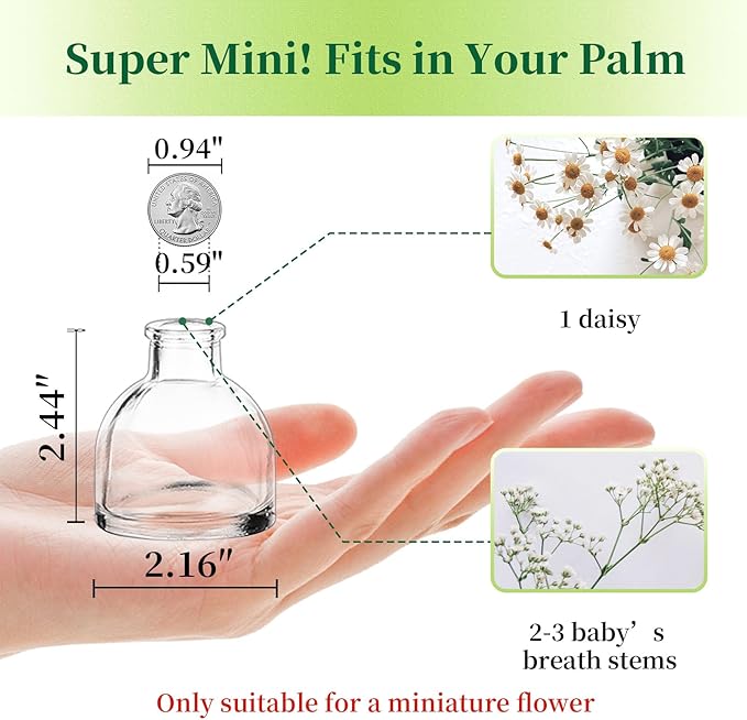 Hewory Mini Bud Vases for Centerpieces: 28pcs Small Glass Vase Bulk - Clear Tiny Vases for Wedding Baby Shower Birthday Party Events Table Decor