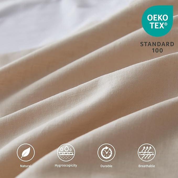 BISELINA French Linen Wrap Around Bed Skirt with Pleated Corner 18-Inch Tailored Drop Natural Flax Cotton Blend Basic Soft Cozy (18" King, Linen)