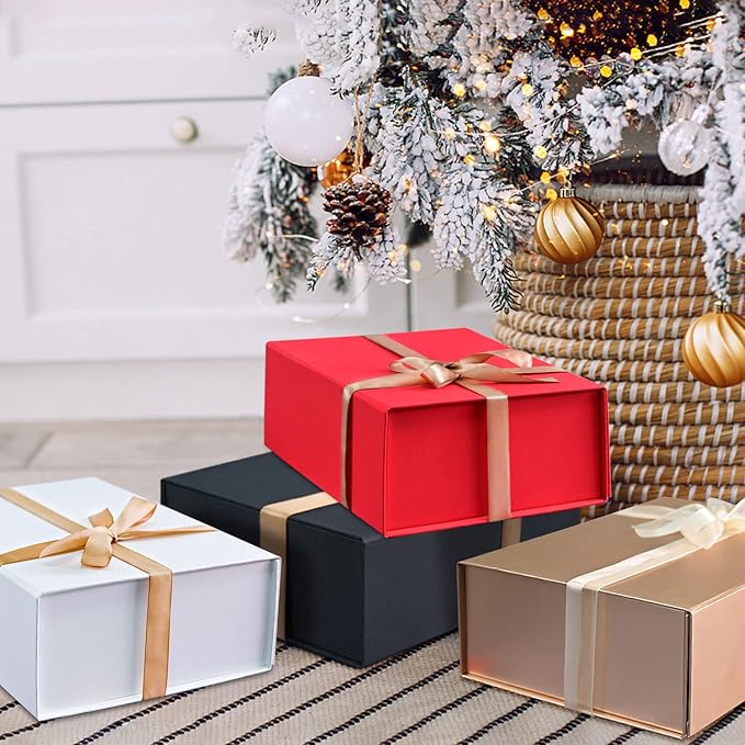 LIFELUM White Gift Boxes with Lids Bulk for Presents 5 Pack Gift Boxes 13.85 x 8.35 x 4.45 inch Large Gift Box Contains Card,Sticker,Ribbon, Shredded Paper Filler for Anniversary, Weeding Gifts