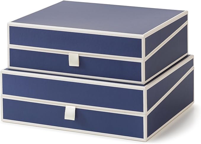 Soul & Lane Decorative Cardboard Storage Boxes with Lids - Set of 2, Memory Boxes for Keepsakes, Home Office Photo Storage for Pictures, Photo Albums, Documents, Stationery, Heritage Blue
