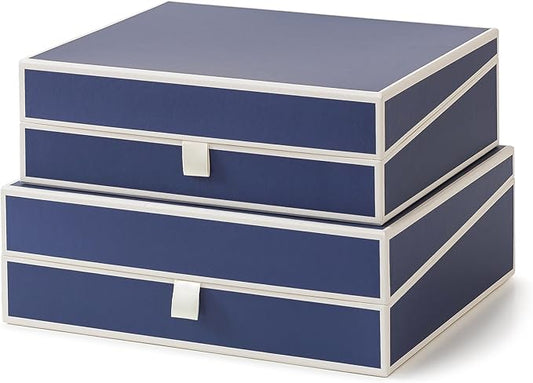 Soul & Lane Decorative Cardboard Storage Boxes with Lids - Set of 2, Memory Boxes for Keepsakes, Home Office Photo Storage for Pictures, Photo Albums, Documents, Stationery, Heritage Blue