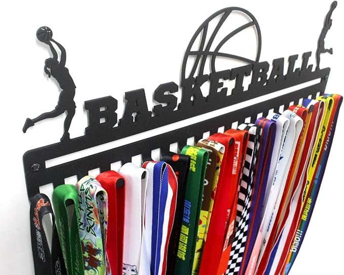 Sports Medal Hanger Display, Medal Holder Ribbon Display with Hooks, Key Holder & Award Rack for Wall, Great Gift for Kids and Adults