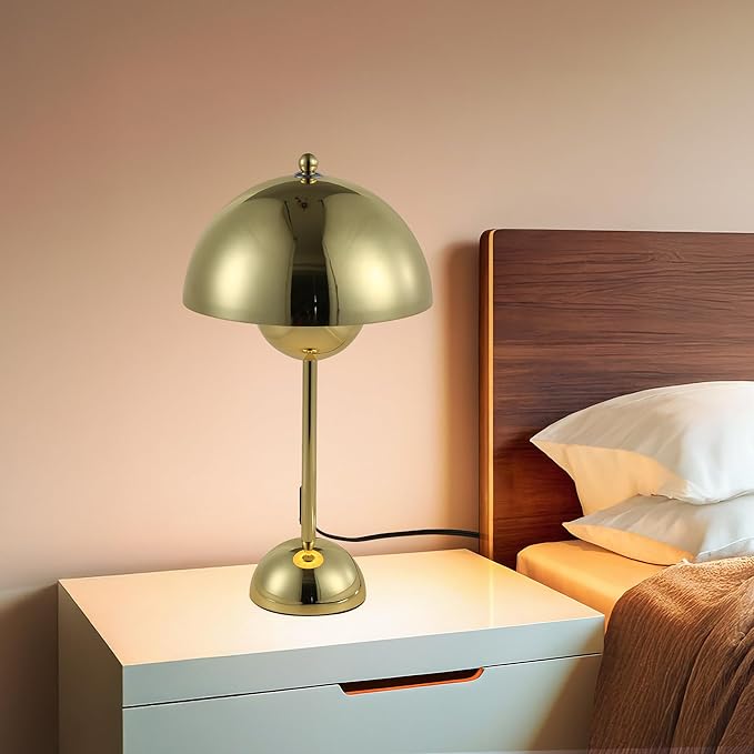 COSYLUX Modern Small Table Lamp for Bedroom, Cute Dome Shade Reflecting Light Reading Lamp for Living Room, Kid's Room, Study, Office, Beside Bedside Nightstand Desk Lamp(Gold)