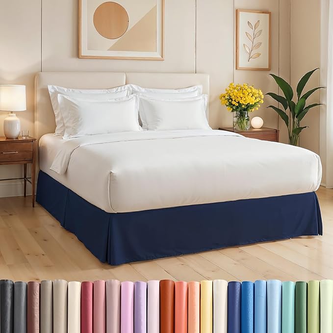Pleated Bed Skirt Full Size - 3 Sided Pleated Bed Skirt Full - Ultra-Soft, Easy Fit with 12 Inch Tailored Drop - Hotel Quality, Wrinkle Free & Fade Resistant - for Women, Men, Kids and Teens - Navy