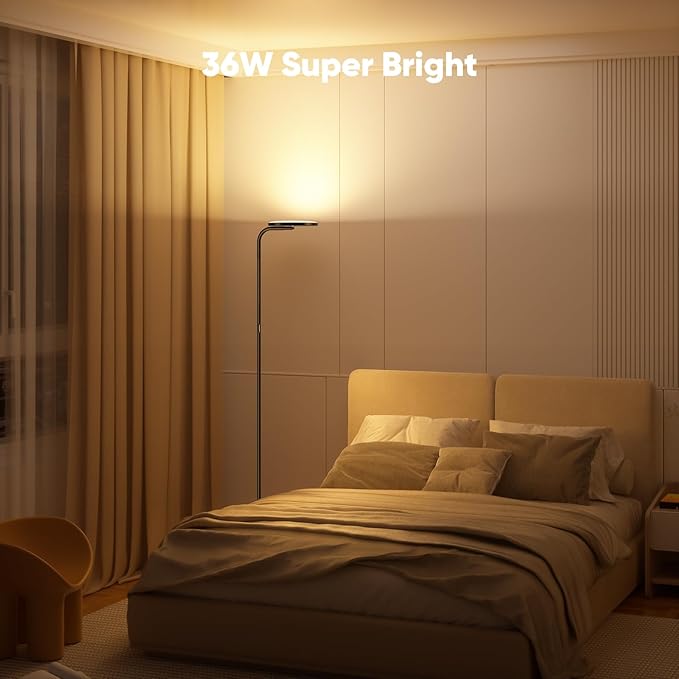SIBRILLE 36W LED Floor Lamp, Upgrade Super Bright Standing Lamp, Modern Stepless Dimmable Torchiere Tall Lamp with Remote Control, 350°Rotating Head Reading Floor Lamp for Living Room, Bedroom, Office
