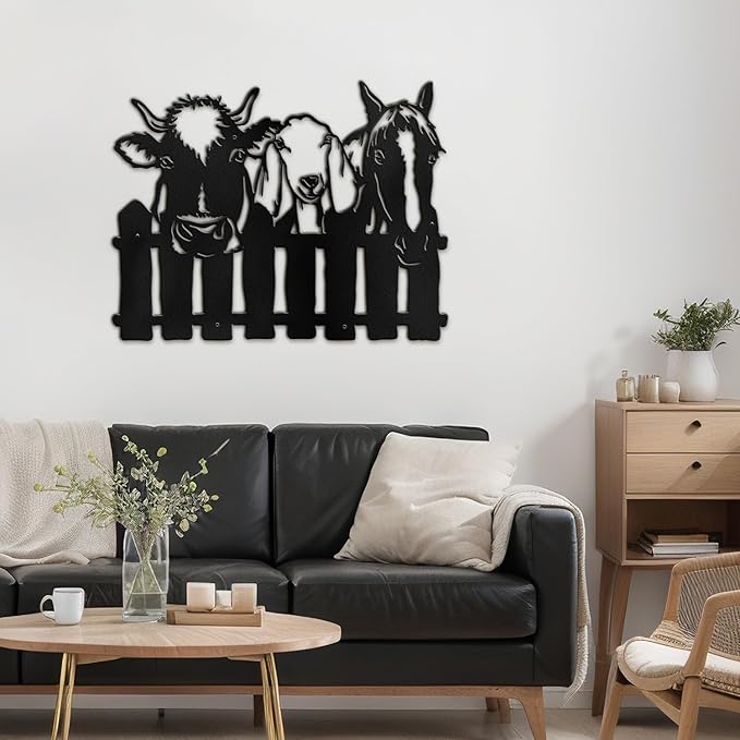 SIGNLEADER Metal Wall Art Decor Cows, Sheep, Horses by the fence Minimalist Modern Abstract Wall Sculpture Hangings Home Decoration for Living Room, Bedroom, Bathroom, Kitchen, Outdoor - 18" Black